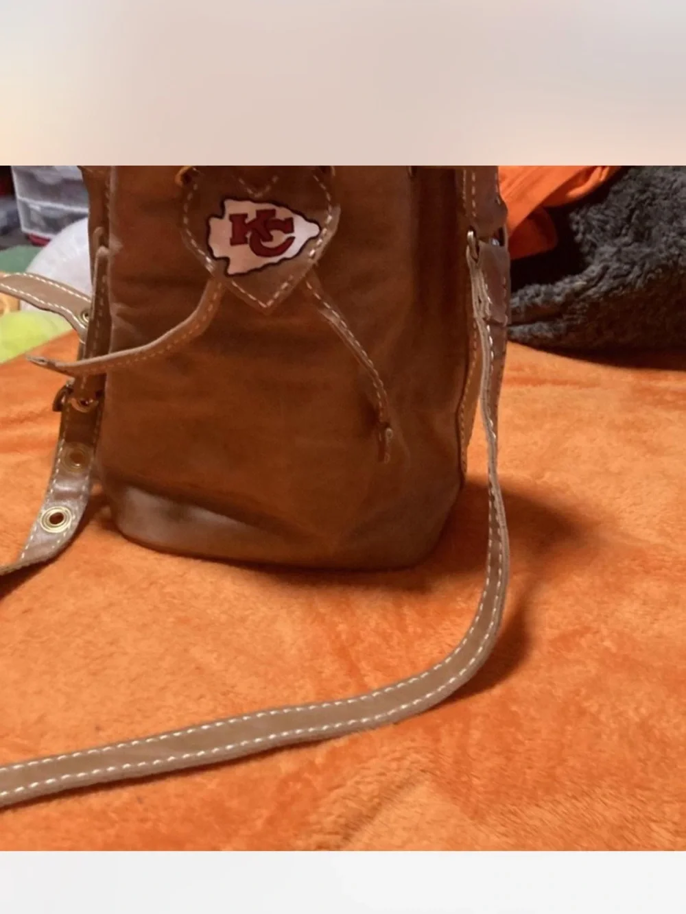 KC Chiefs  Leather Drawstring Hobo Crossbody Bag with Heart Patch